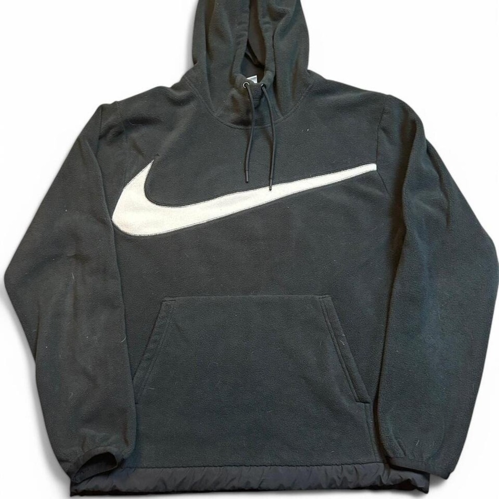 Nike large swoosh black‎ and white fleece hoodie size small